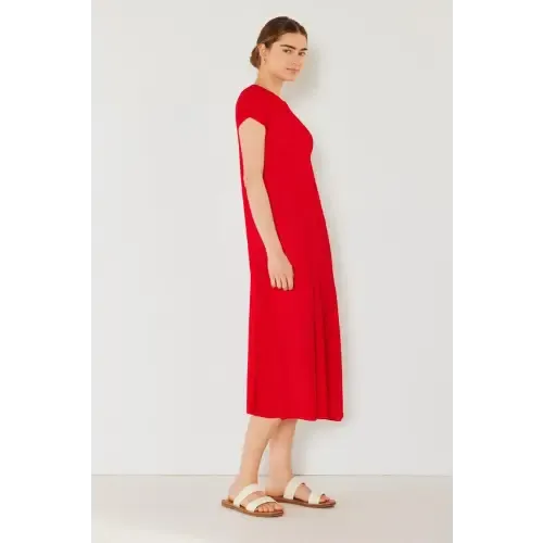 Pleated Sleeve Midi Dress