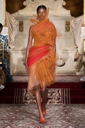Pleated Terracotta Tulle Dress