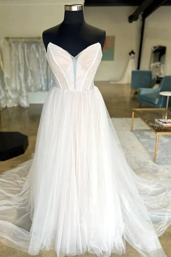 Pleated Tulle A-line Sweetheart Neck Wedding Dresses, Bridal Gown, MW976