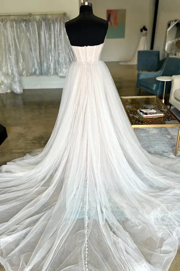 Pleated Tulle A-line Sweetheart Neck Wedding Dresses, Bridal Gown, MW976