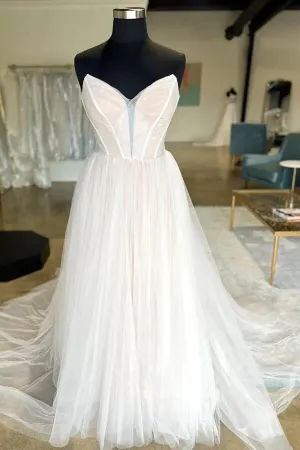 Pleated Tulle A-line Sweetheart Neck Wedding Dresses, Bridal Gown, MW976