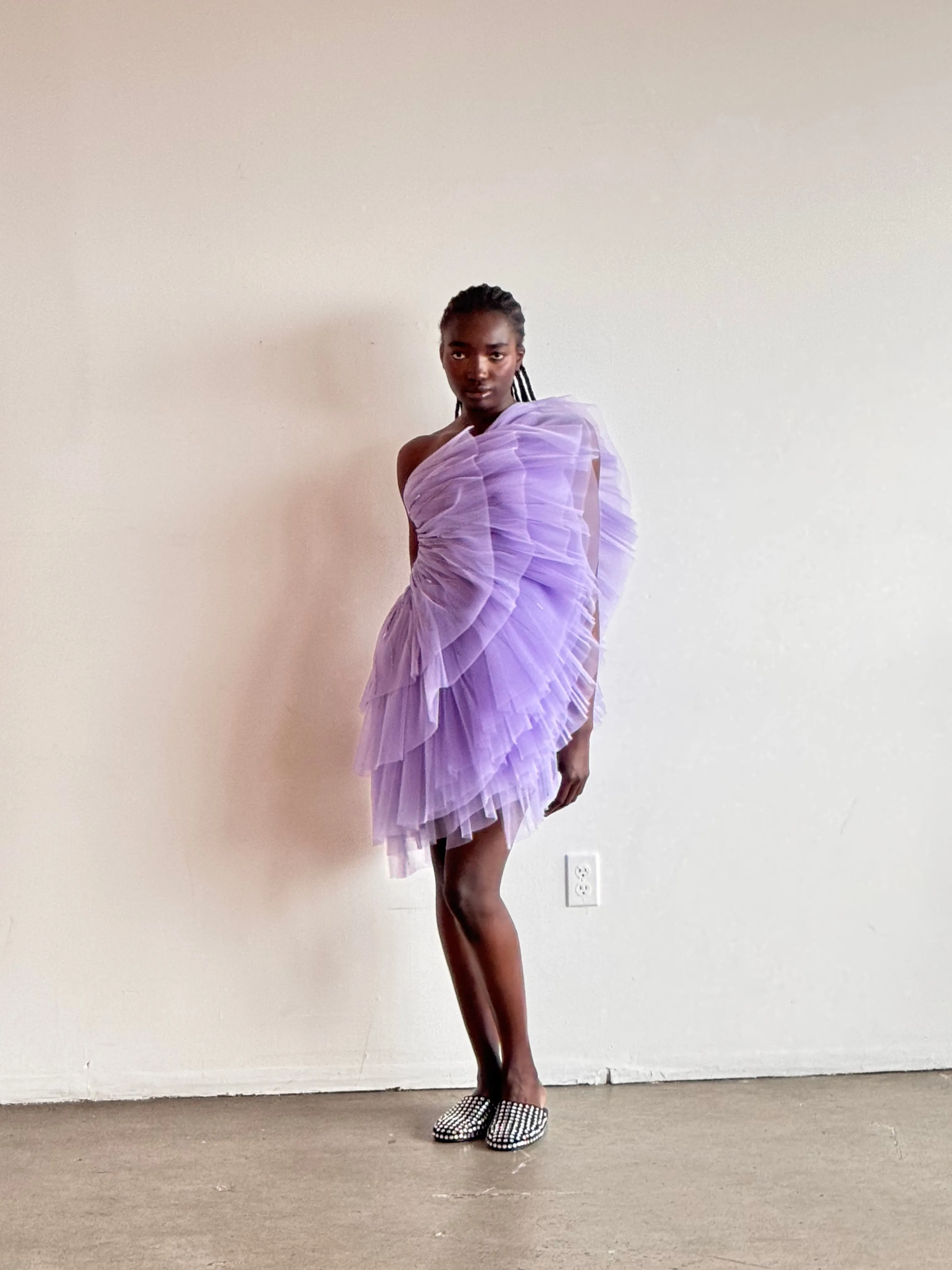Pleated Tulle Mini Dress