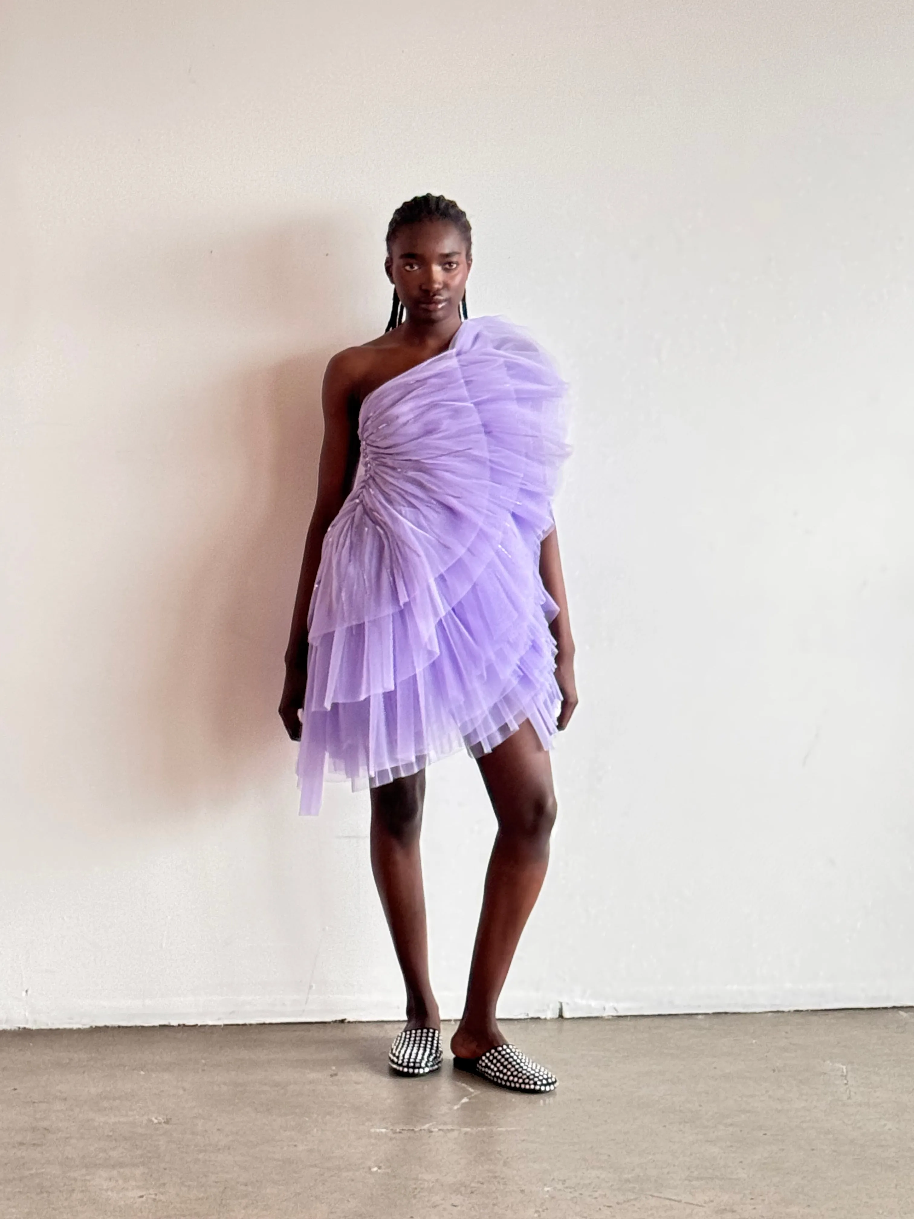 Pleated Tulle Mini Dress