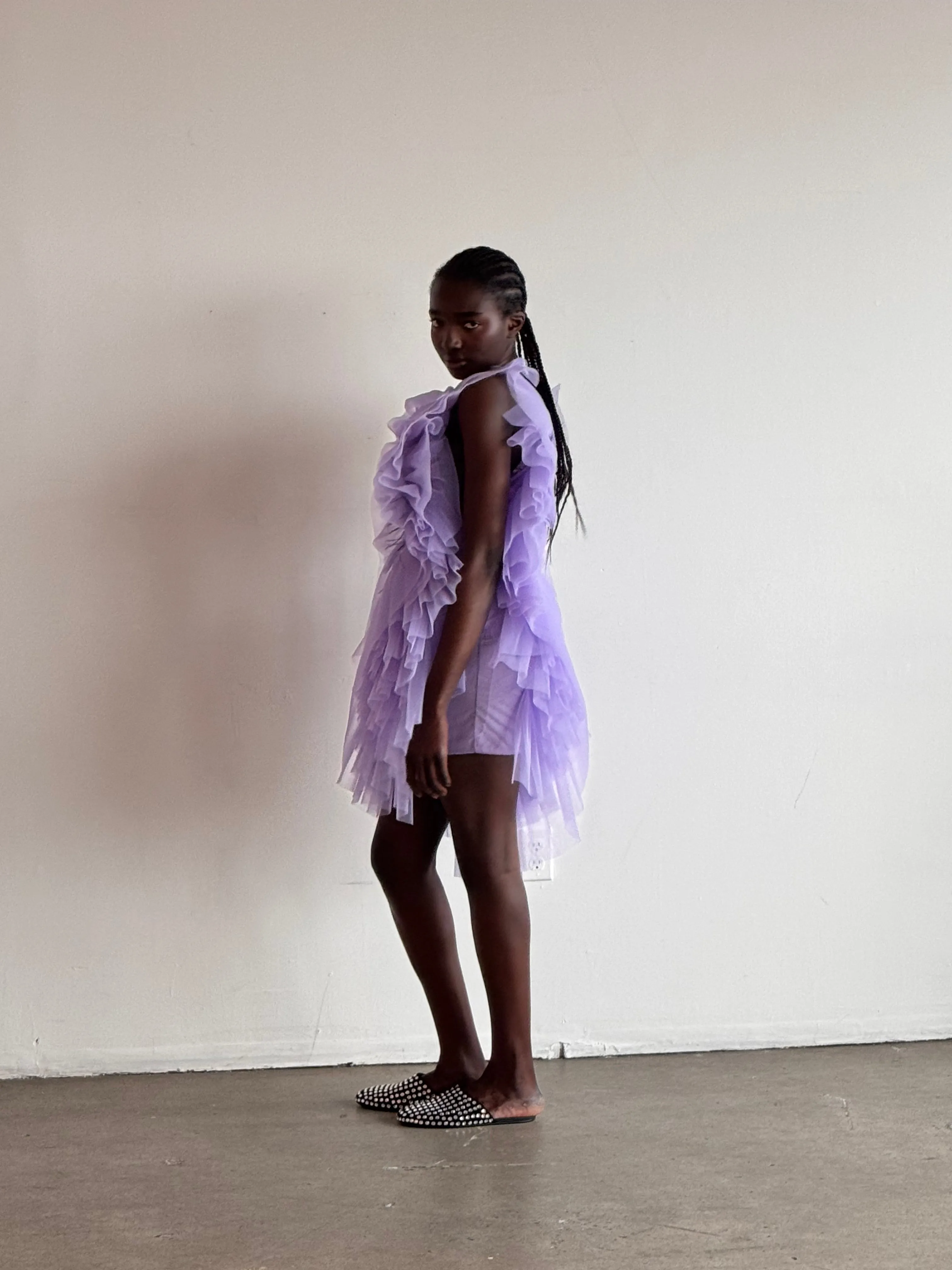 Pleated Tulle Mini Dress