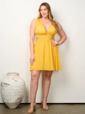 PLUS SIZE SLEEVELESS V-NECK CUT OUT MINI DRESS