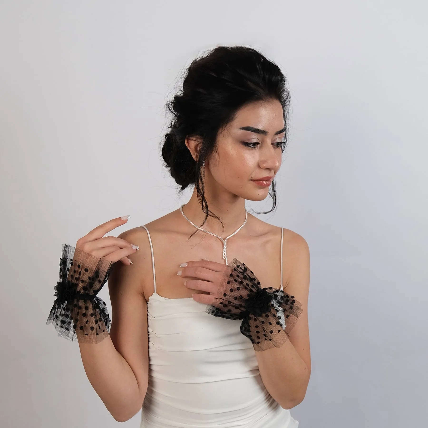Polka Dot Tulle Bridal Gloves Ankle Length Gloves Bracelet Tulle Transparent Bridal Gloves Accessory