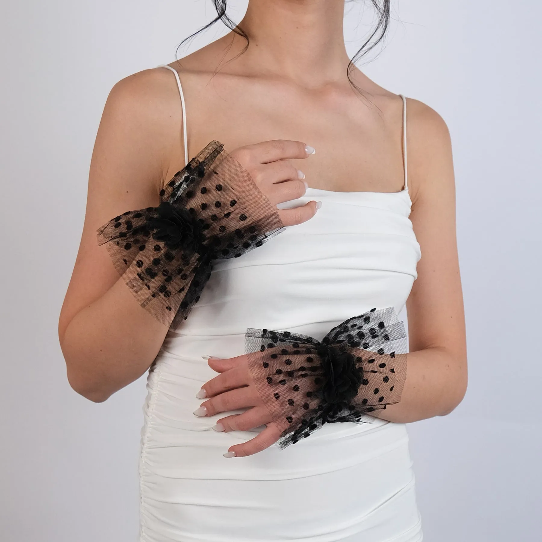 Polka Dot Tulle Bridal Gloves Ankle Length Gloves Bracelet Tulle Transparent Bridal Gloves Accessory