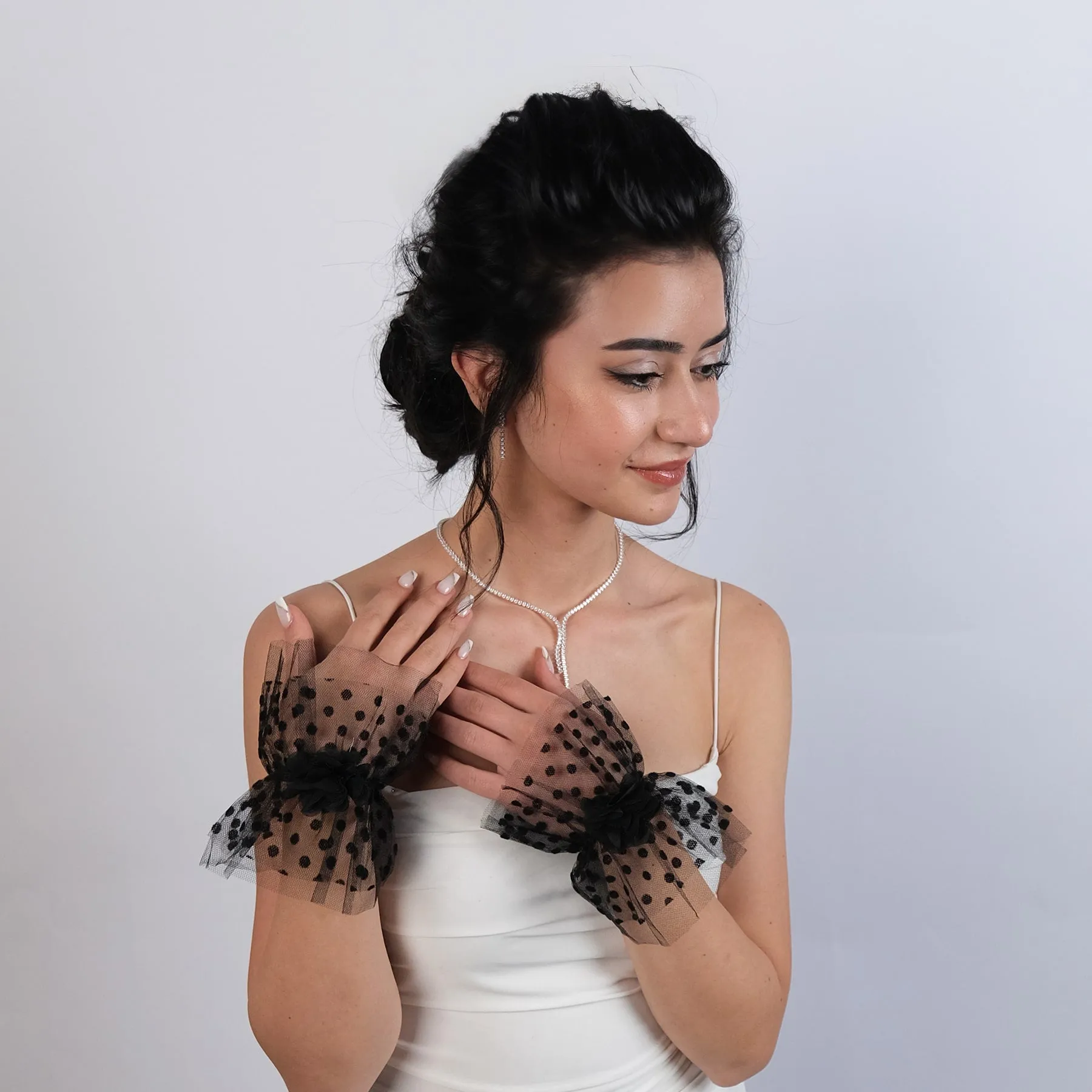 Polka Dot Tulle Bridal Gloves Ankle Length Gloves Bracelet Tulle Transparent Bridal Gloves Accessory