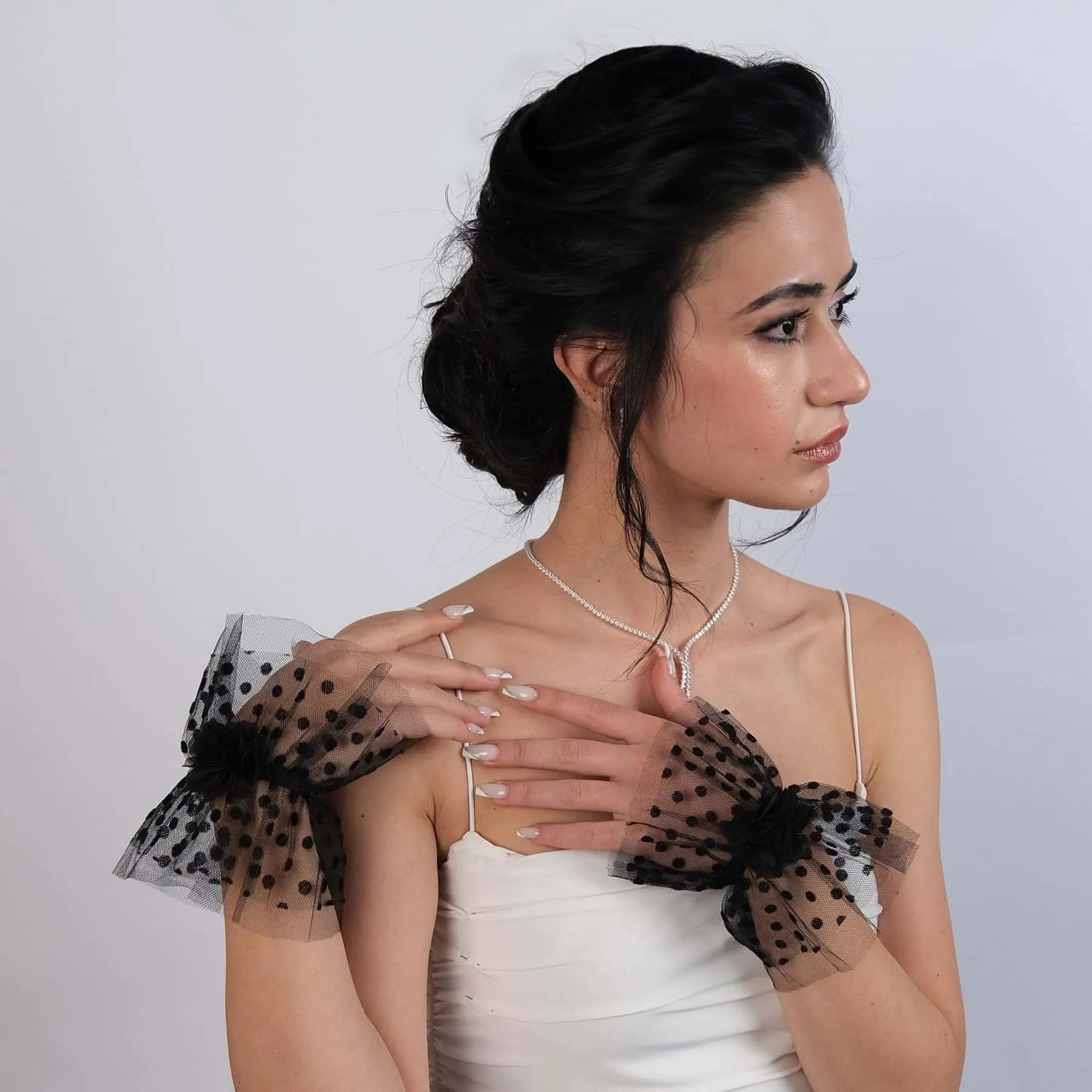 Polka Dot Tulle Bridal Gloves Ankle Length Gloves Bracelet Tulle Transparent Bridal Gloves Accessory