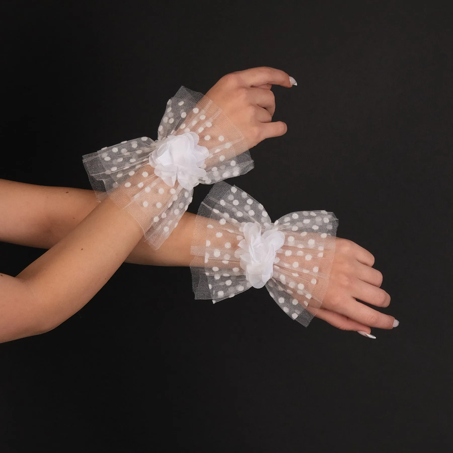Polka Dot Tulle Bridal Gloves Ankle Length Gloves Bracelet Tulle Transparent Bridal Gloves Accessory