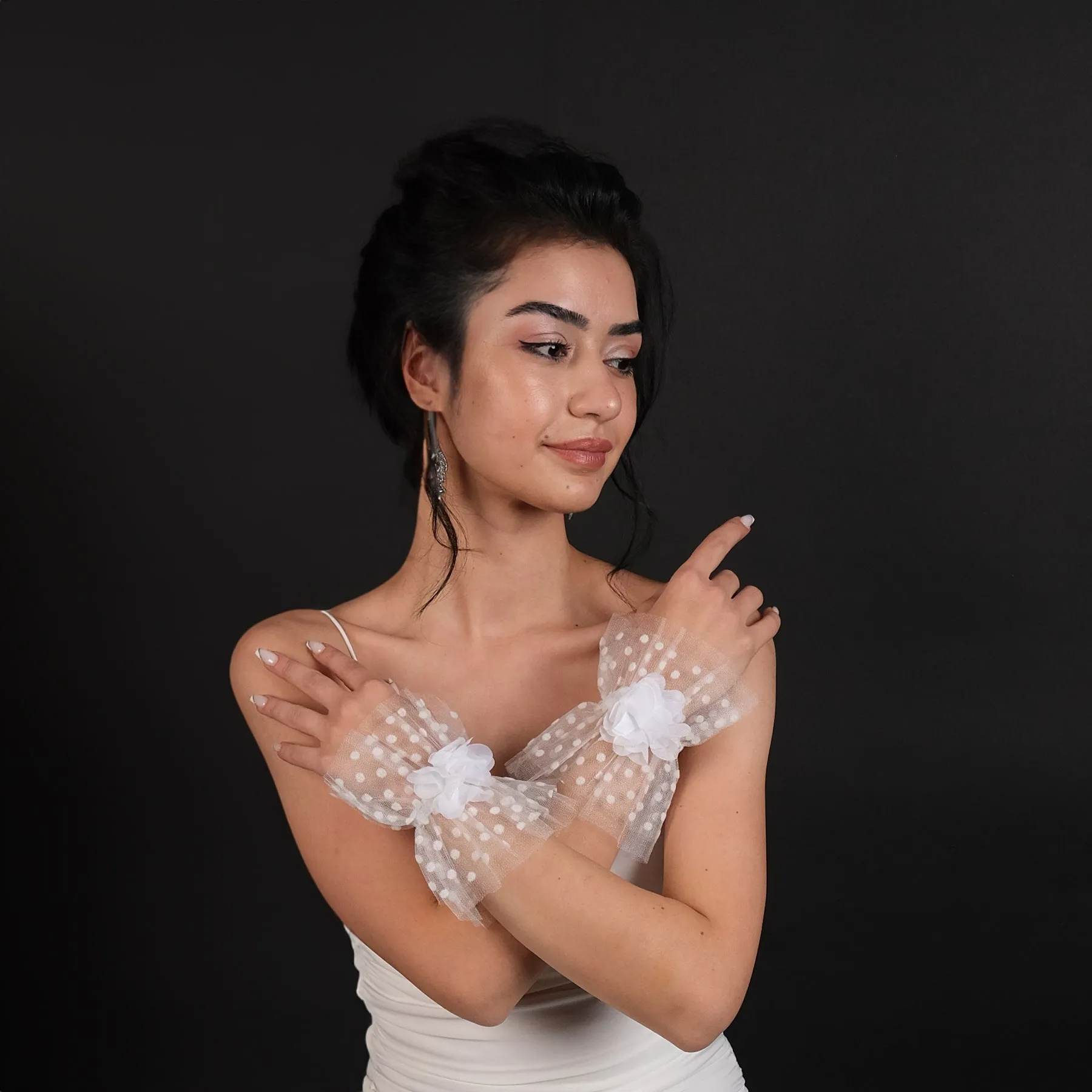 Polka Dot Tulle Bridal Gloves Ankle Length Gloves Bracelet Tulle Transparent Bridal Gloves Accessory