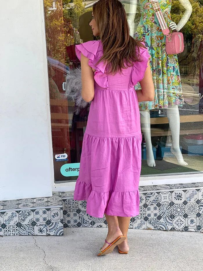 Polly Linen Midi Dress - Pink