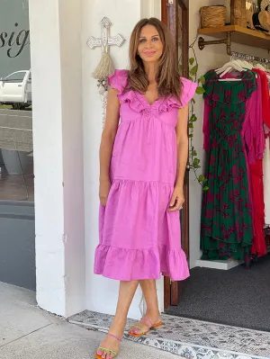 Polly Linen Midi Dress - Pink