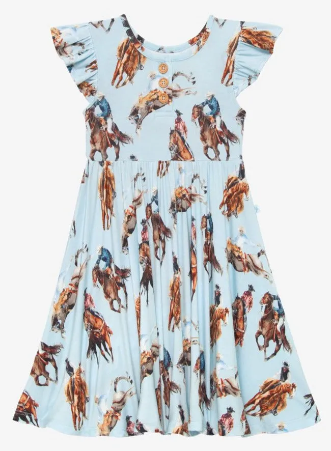 Posh Peanut Brody Ruffled Capsleeve Henley Twirl Dress