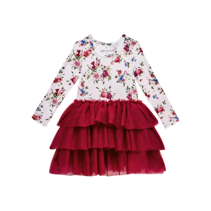 Posh Peanut Long Sleeve Tulle Tiered Dress