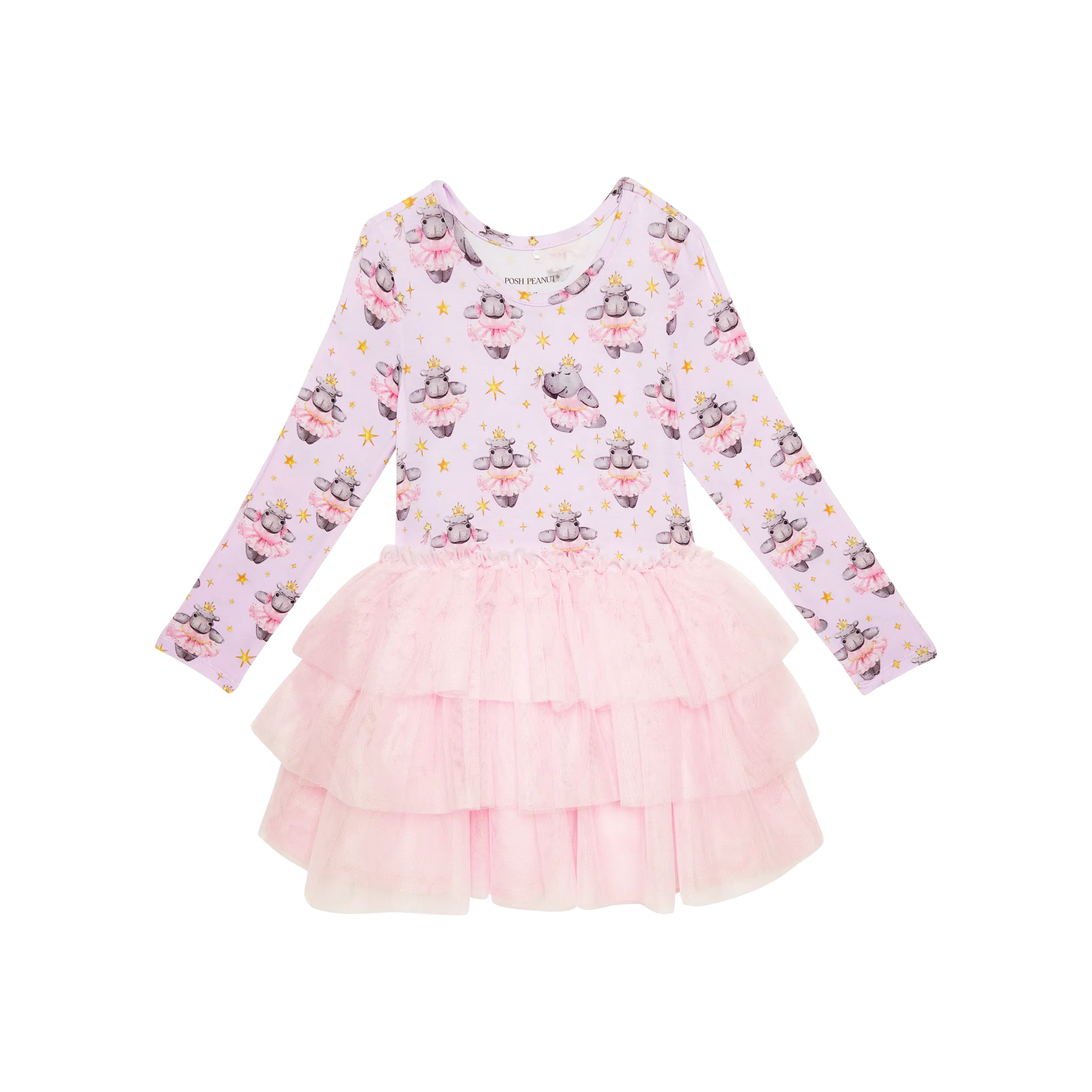 Posh Peanut Long Sleeve Tulle Tiered Dress