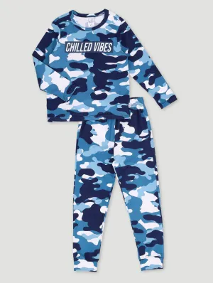 Pre-Boys Long Sleeve Camo Print Set - Navy