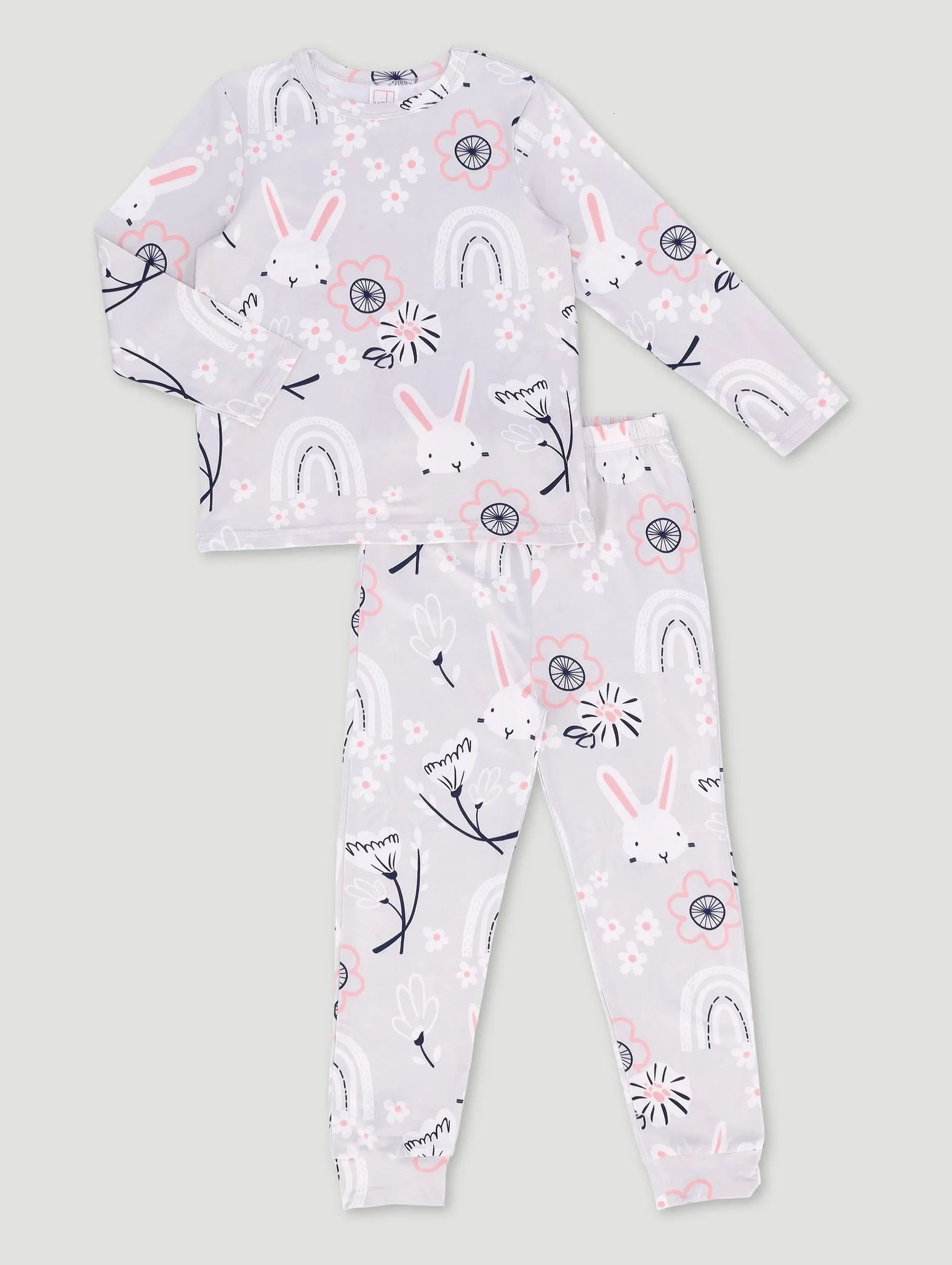 Pre-Girls Long Sleeve Bunnies Print Set - Pink