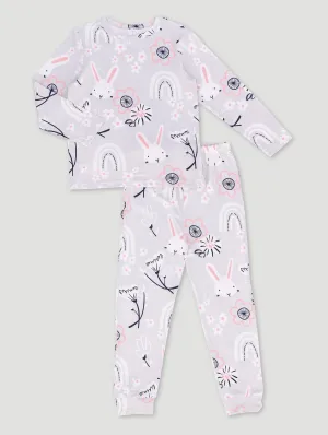 Pre-Girls Long Sleeve Bunnies Print Set - Pink