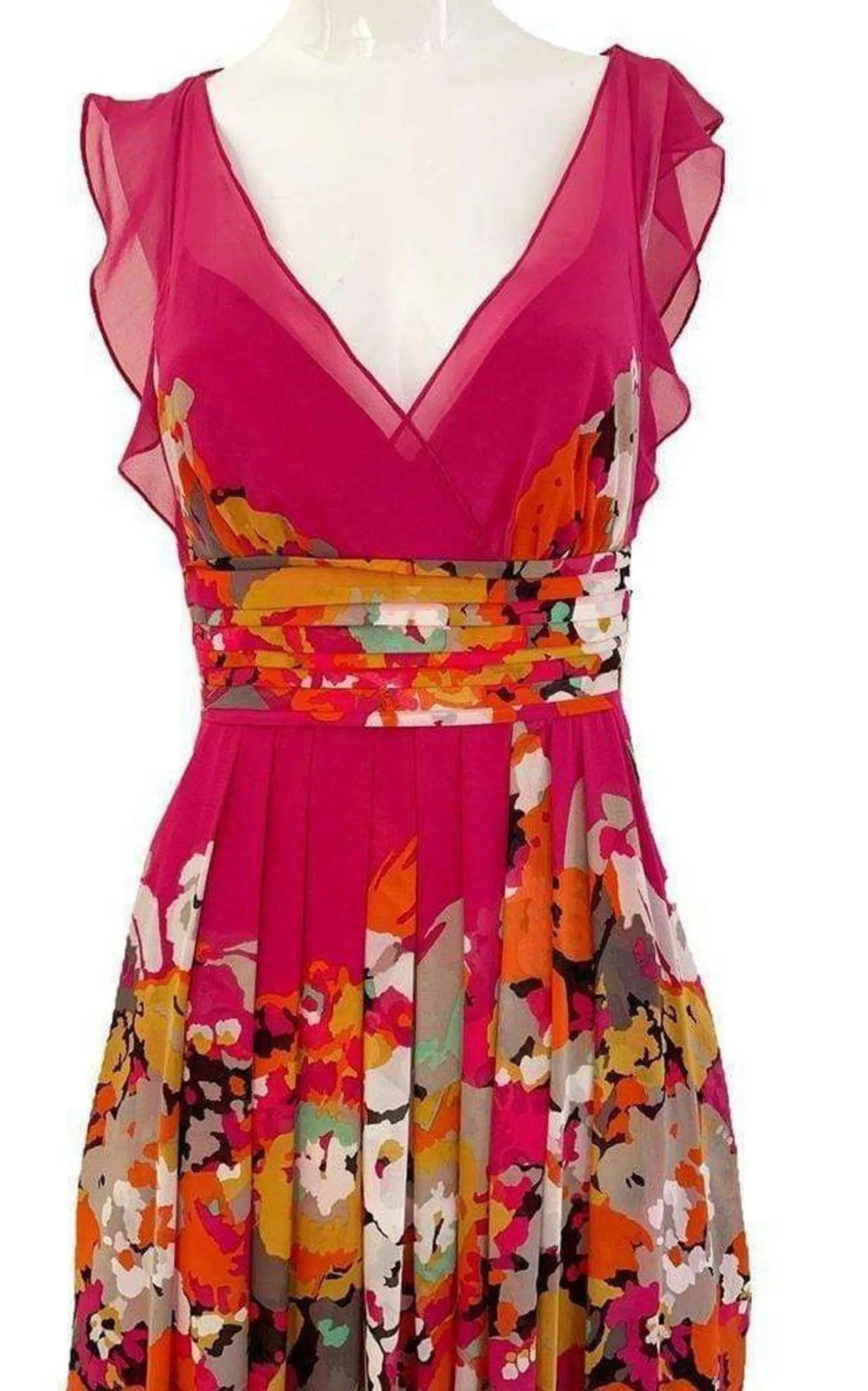 Printed Silk V-Neck Maxi Dress
