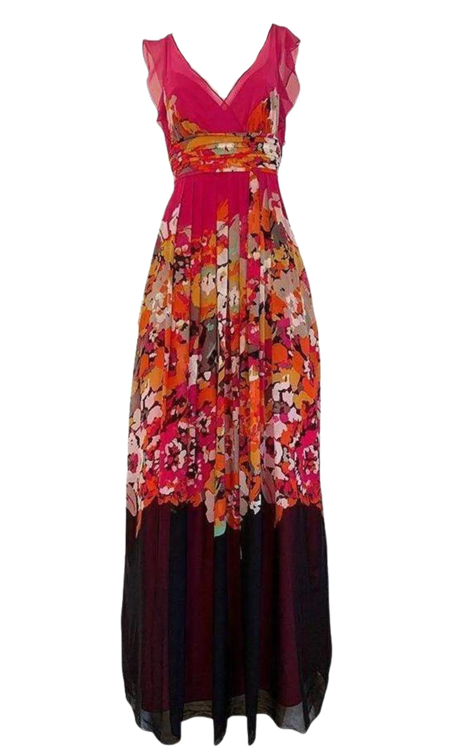 Printed Silk V-Neck Maxi Dress
