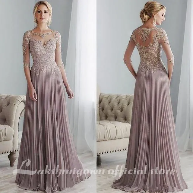 Purple Lace Mother of the Bride Dresses Plus Size Half Sleeves Groom