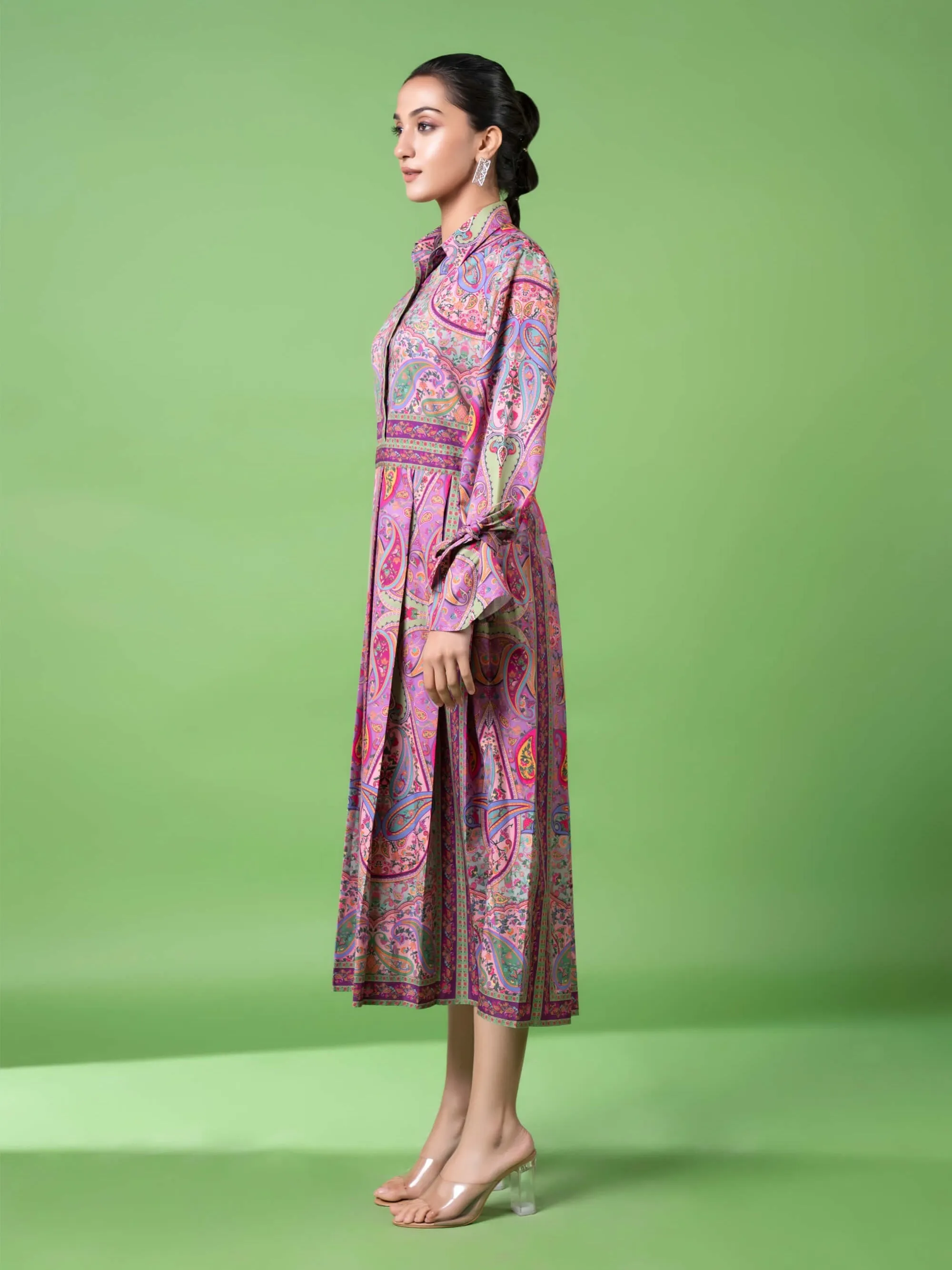 Purple paisley pleated dress