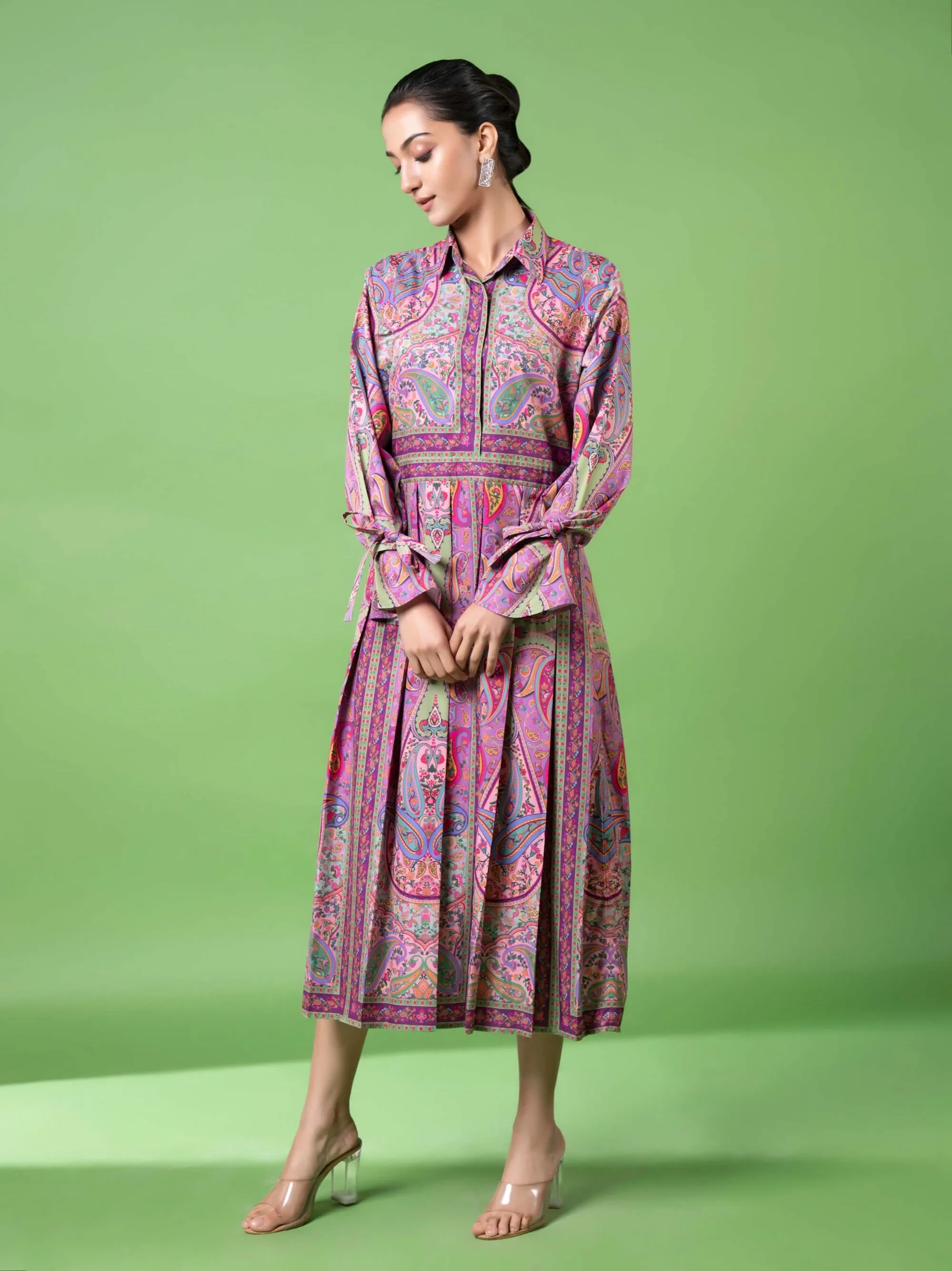 Purple paisley pleated dress