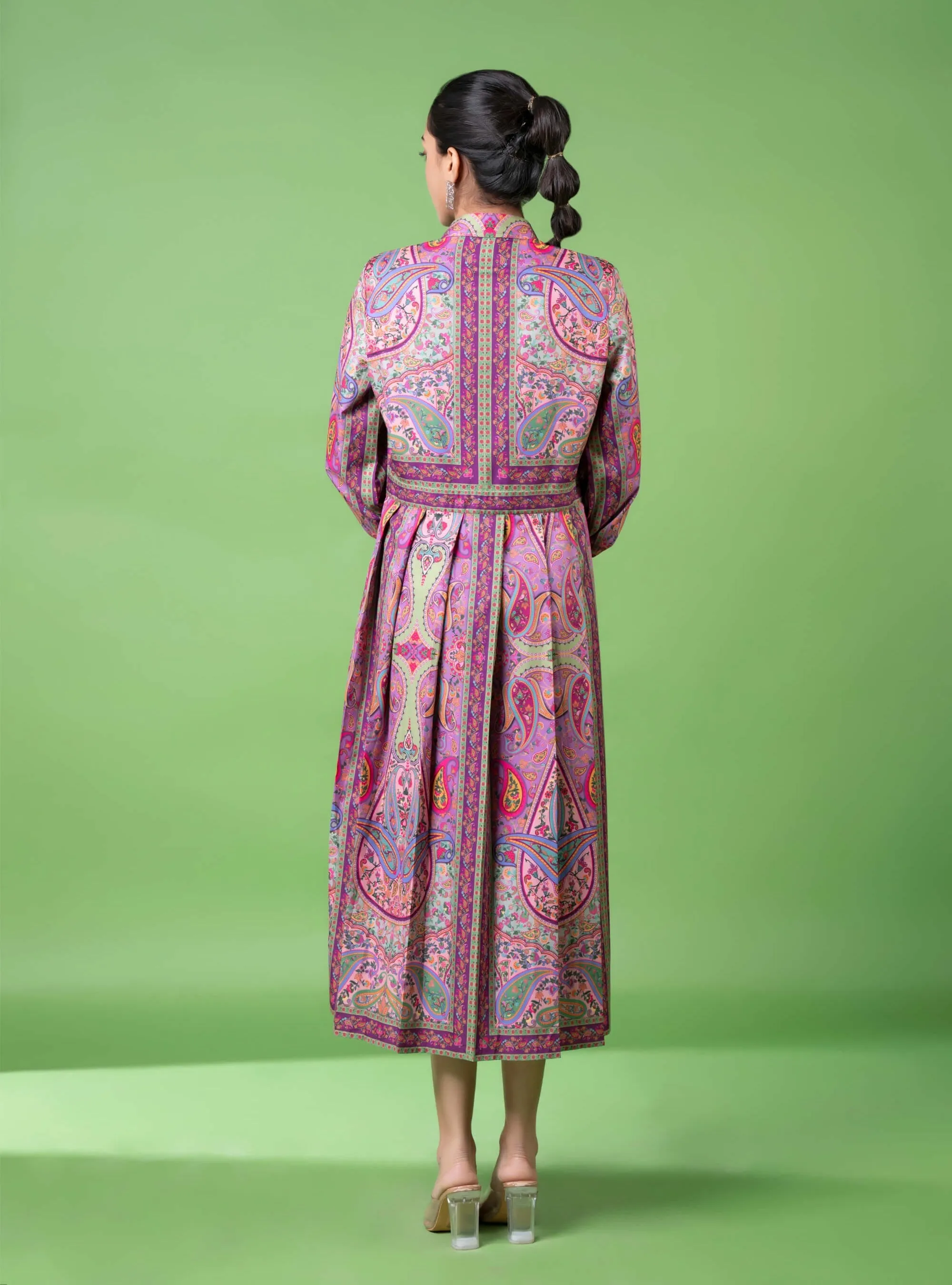Purple paisley pleated dress