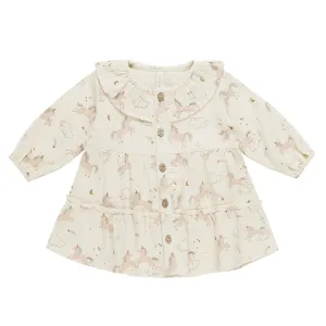 Quincy Mae Ruffle Collar Button Dress || Unicorns