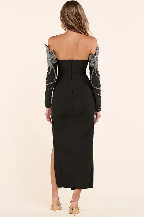 "BELLA" STRAPLESS LONG SLEEVE  BLACK DRESS