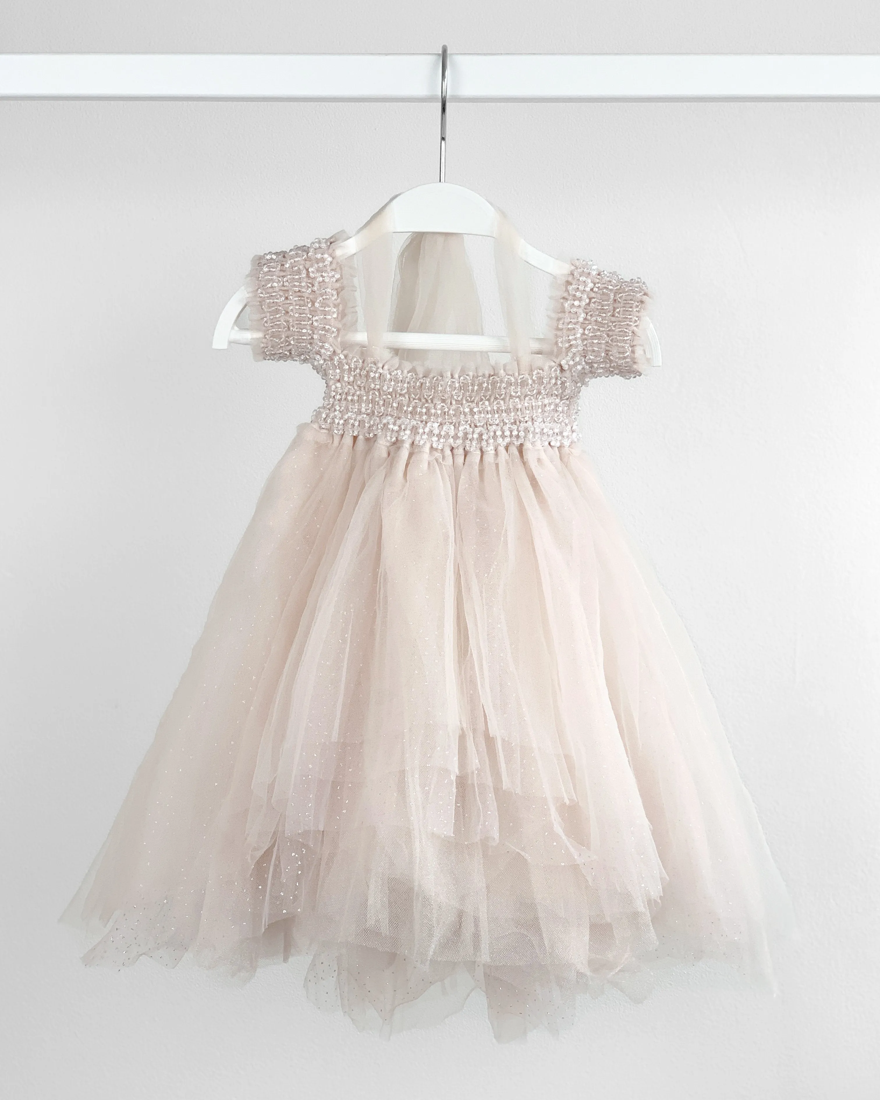 "Elodie" Pale Rose Beaded Sparkle Tulle Dress