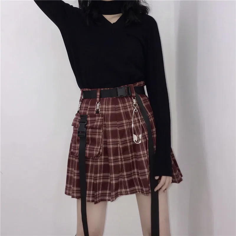 "PLAID POCKET" PLEATED SKIRT K052608