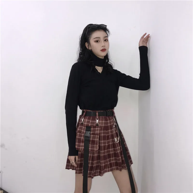 "PLAID POCKET" PLEATED SKIRT K052608