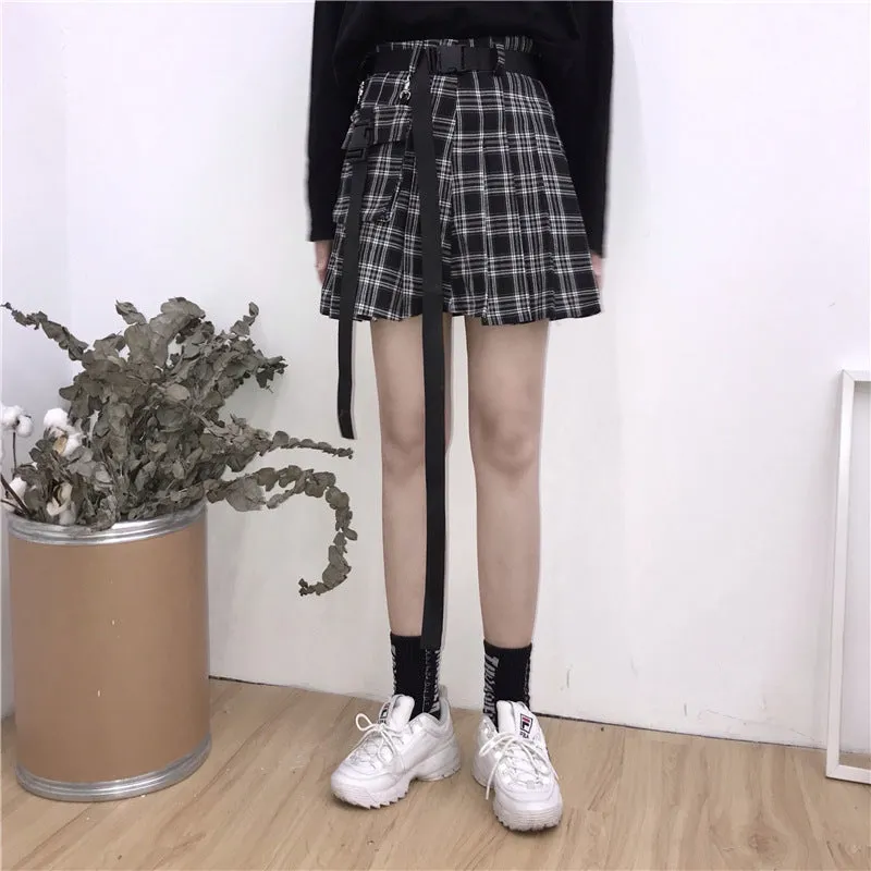 "PLAID POCKET" PLEATED SKIRT K052608