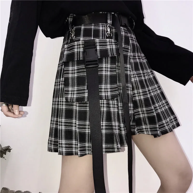 "PLAID POCKET" PLEATED SKIRT K052608