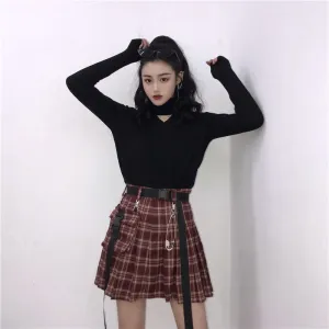 "PLAID POCKET" PLEATED SKIRT K052608