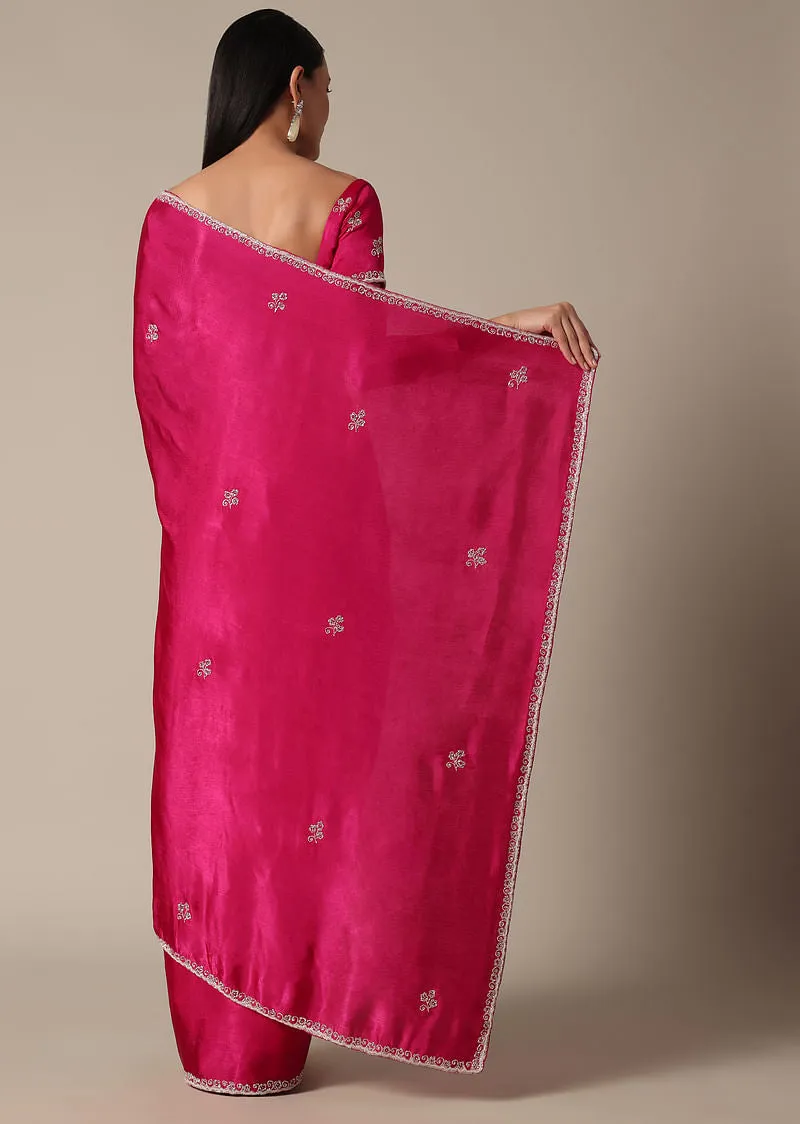 Radiant Pink Saree With Stone Embellishments All Over