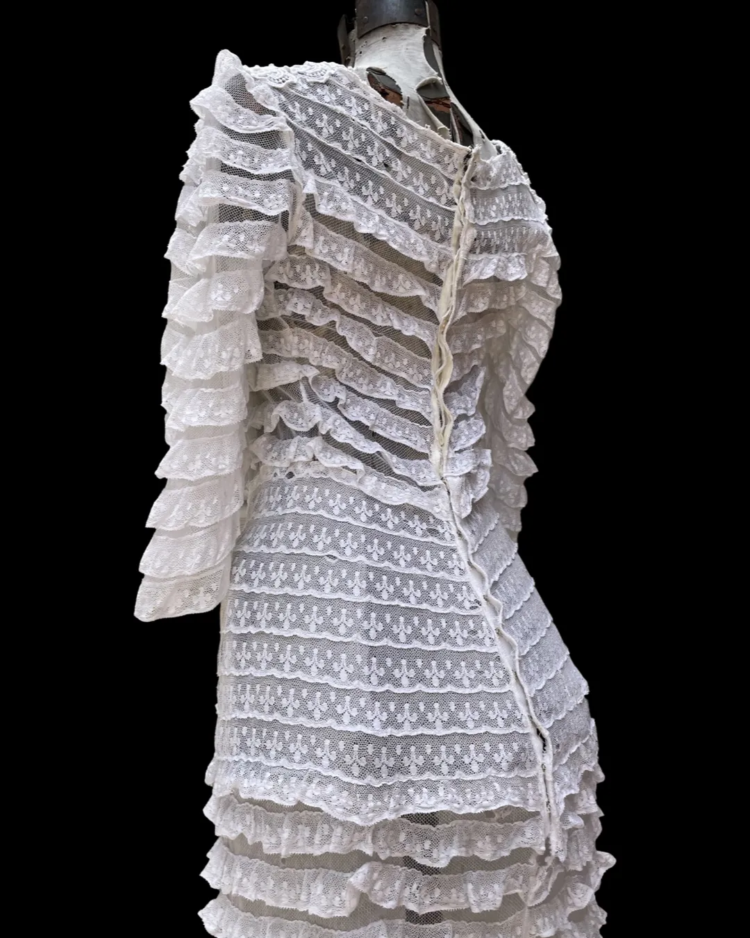 Rare Edwardian Tiered Lace Mesh Gown