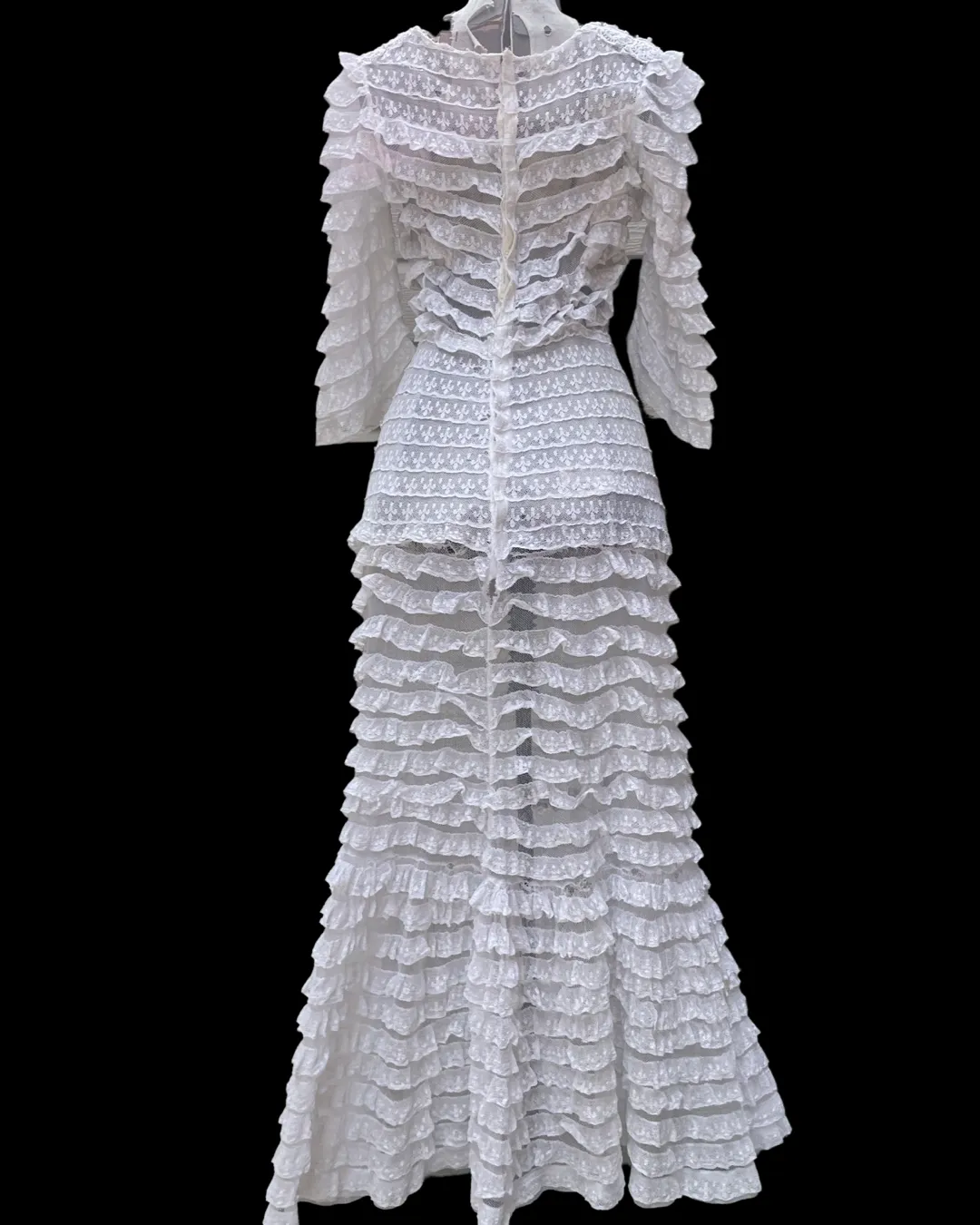 Rare Edwardian Tiered Lace Mesh Gown