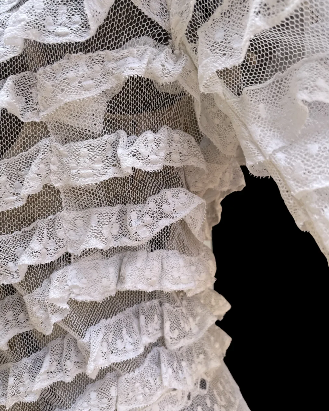 Rare Edwardian Tiered Lace Mesh Gown