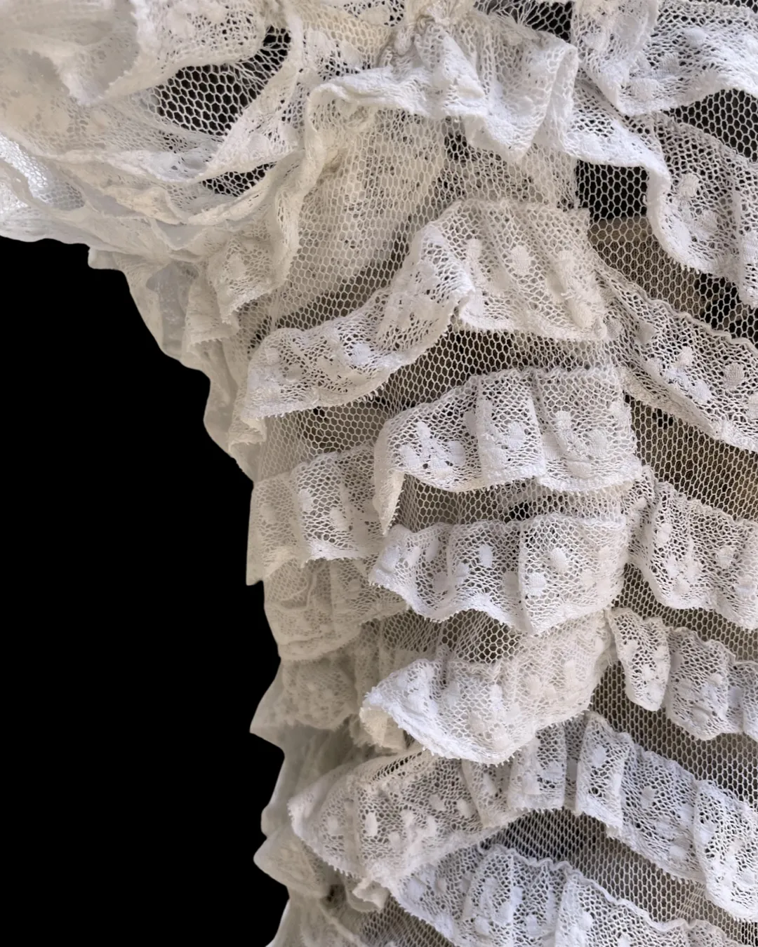 Rare Edwardian Tiered Lace Mesh Gown