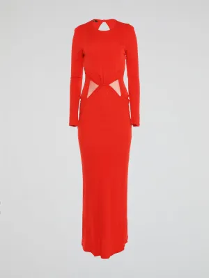 Red Cut Out Long Sleeve Dress