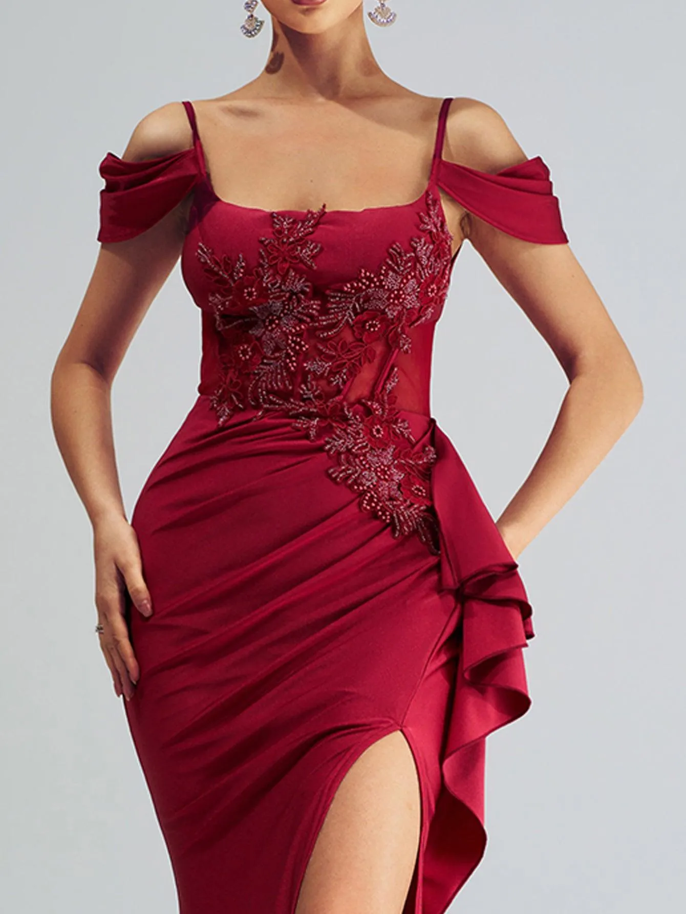Red Embroidered Ruffled Mermaid Prom Dress DH80253