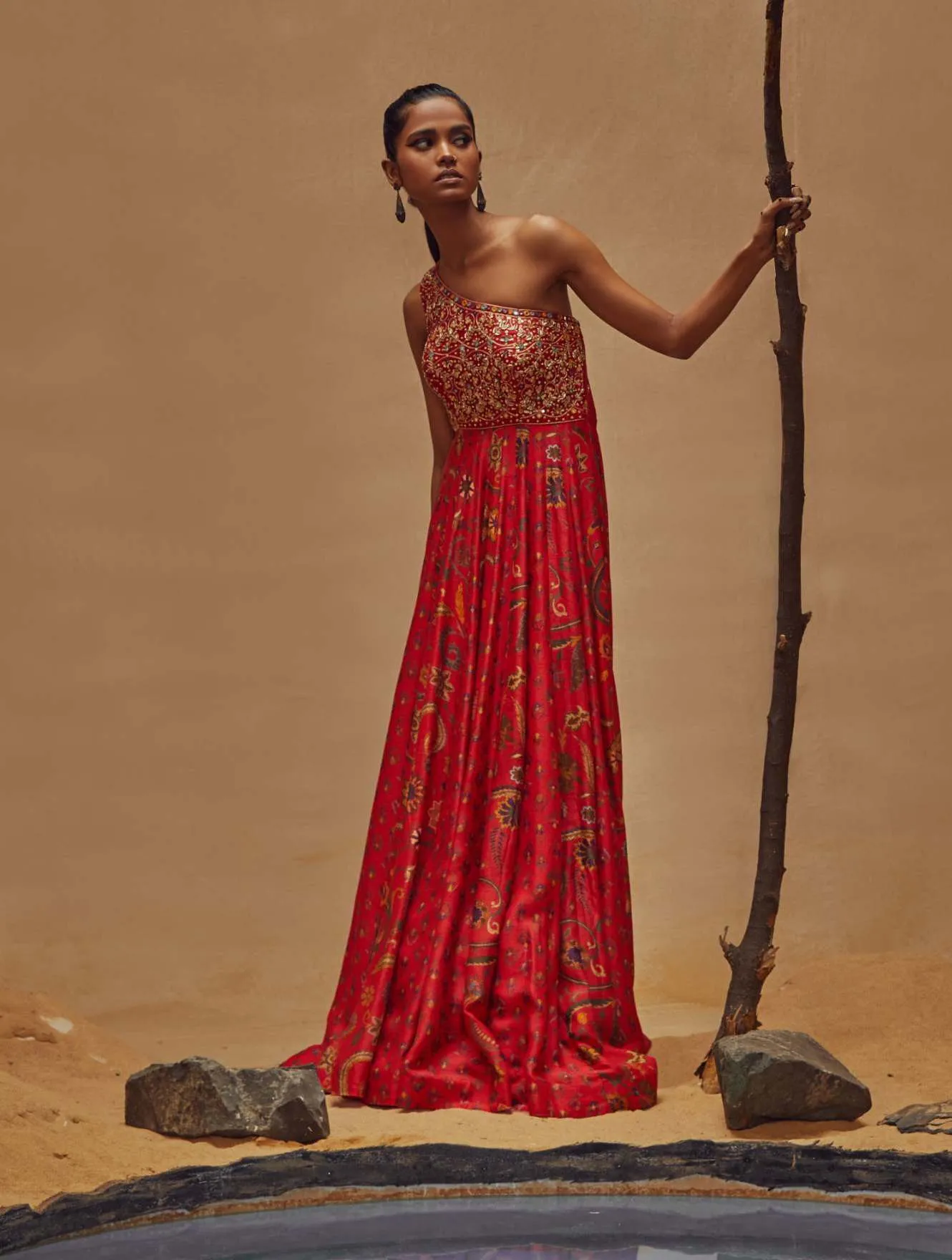 Red One Shoulder Maxi Dress