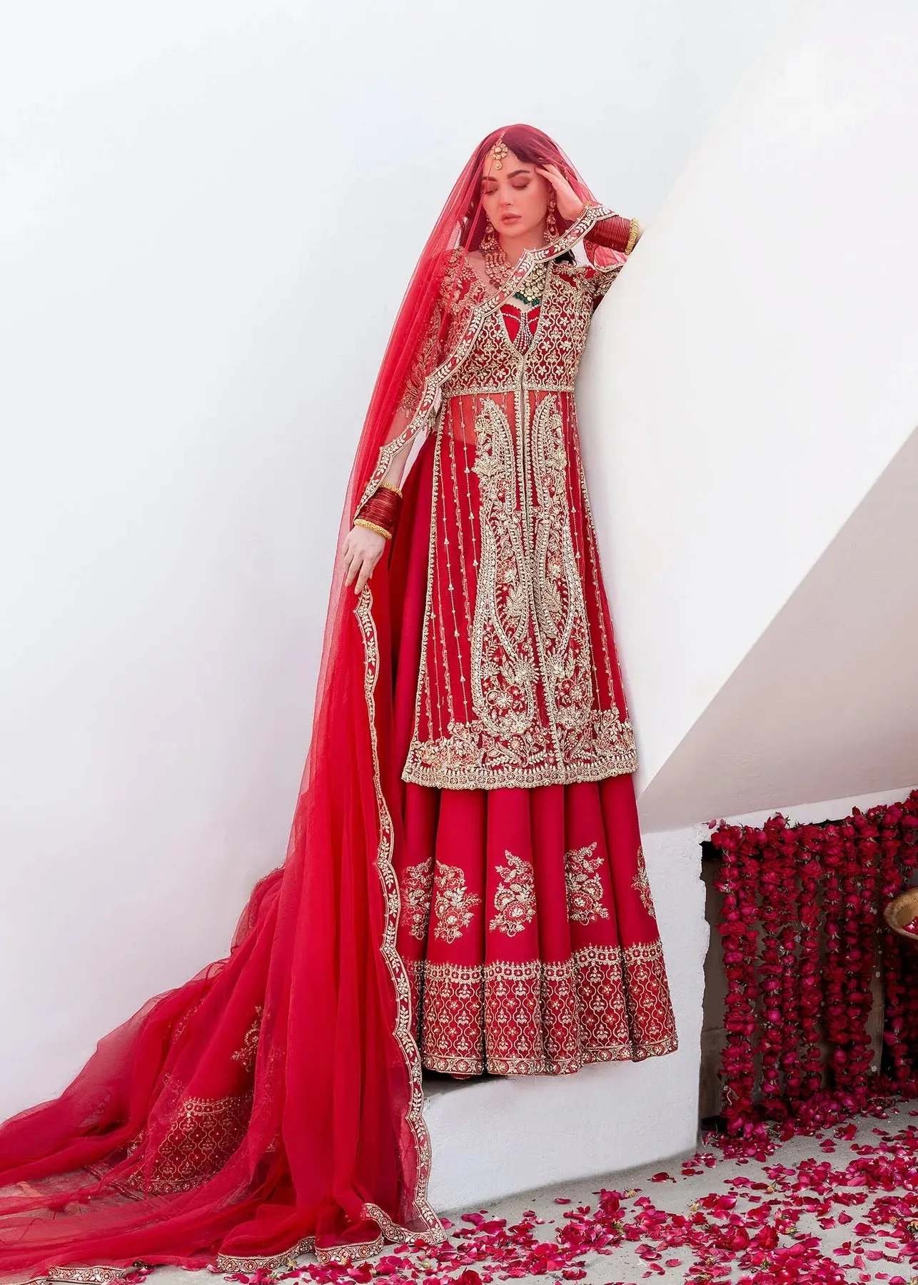 Red Silk Lehenga Shirt For Pakistani Bridal Dresses