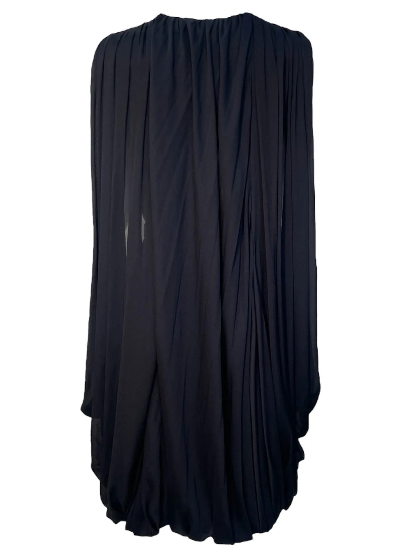 Reem Acra Pleated Little Black Dress with Bow Belt