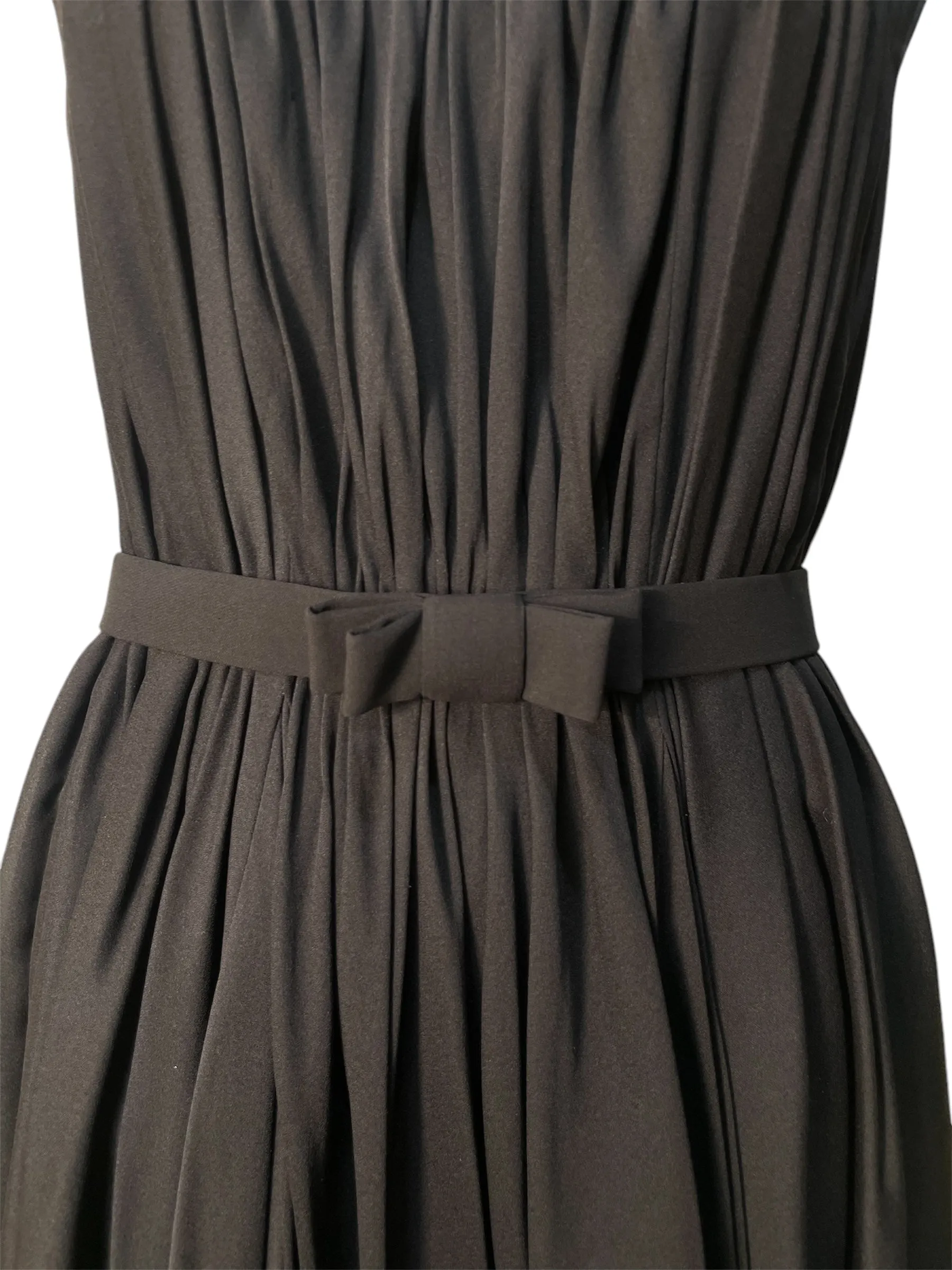 Reem Acra Pleated Little Black Dress with Bow Belt