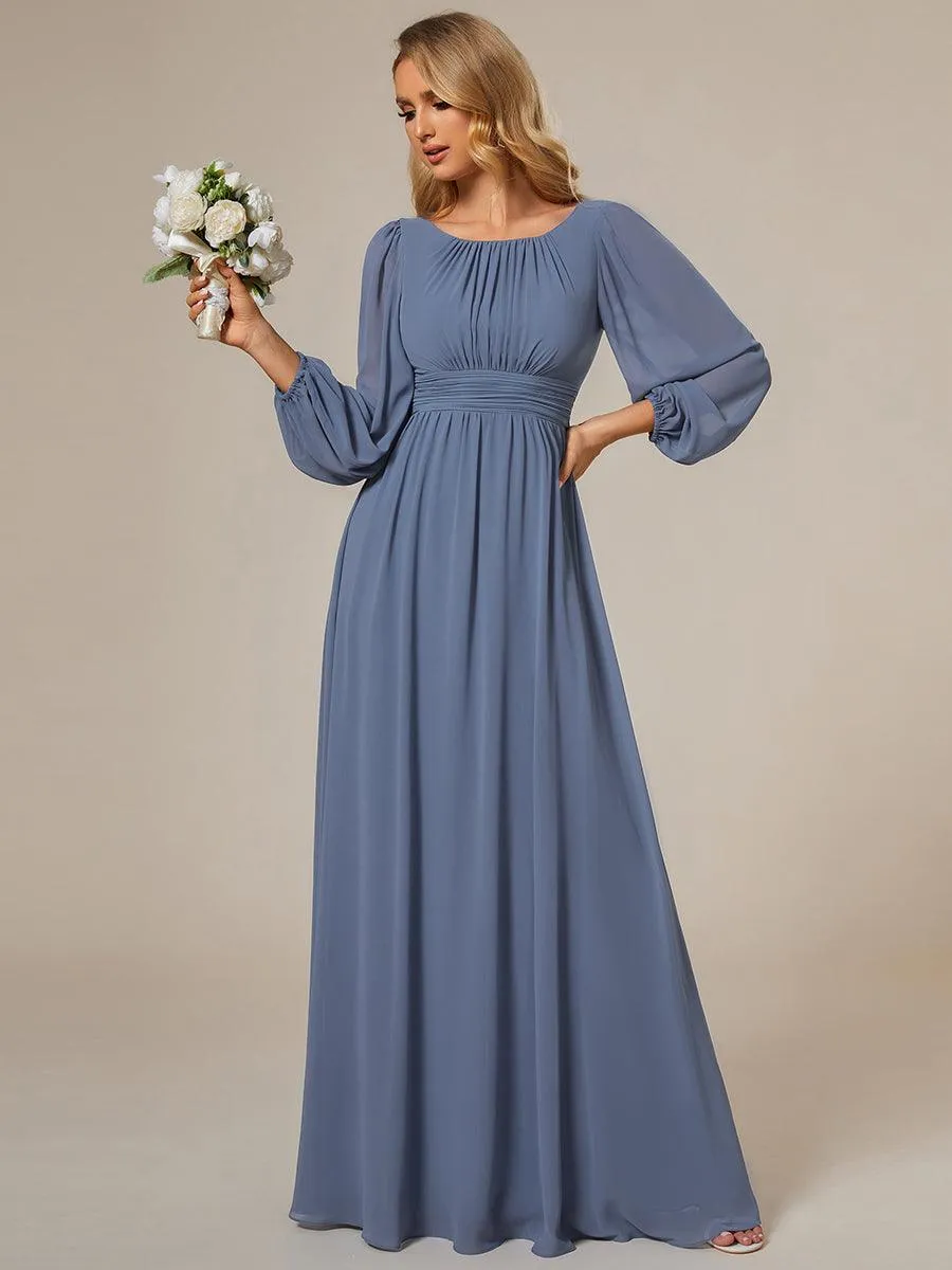 Robe demoiselle d'honneur en mousseline à taille haute Manches bouffantes