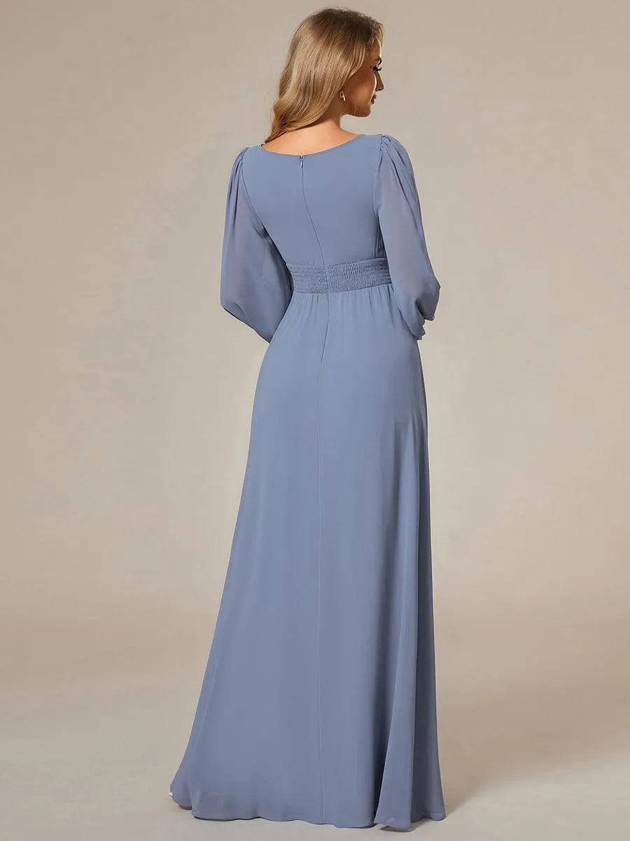 Robe demoiselle d'honneur en mousseline à taille haute Manches bouffantes